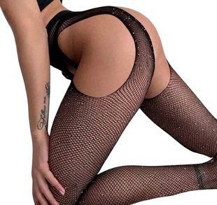 Колготки Very Sexy Shine з відкритим доступом і стразами - Чорний - XS/S/M   X0000676-1 фото
